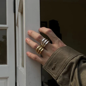 Anello aperto a tre strati in acciaio inossidabile Design geometrico di fascia alta Texture hip-hop Anello da coppia impermeabile Gioielli di alta qualità