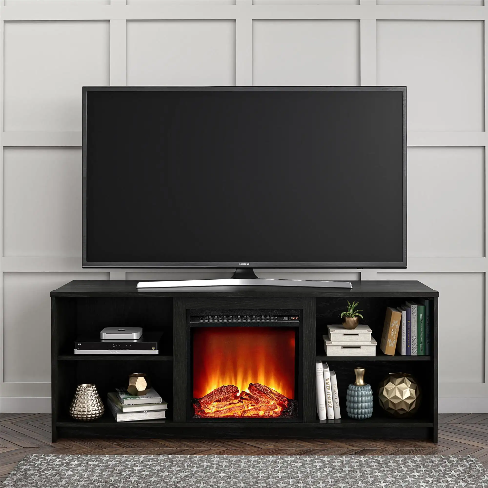 Fireplace TV Stand for TVs up to 65, Black Oak - AliExpress