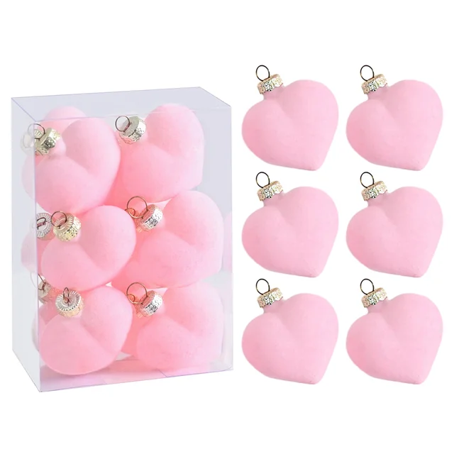 12pcs 5CM Valentine's Day Hanging Heart Ornaments Heart Shaped Tree Baubles Valentine Velvet Ball Ornaments 1