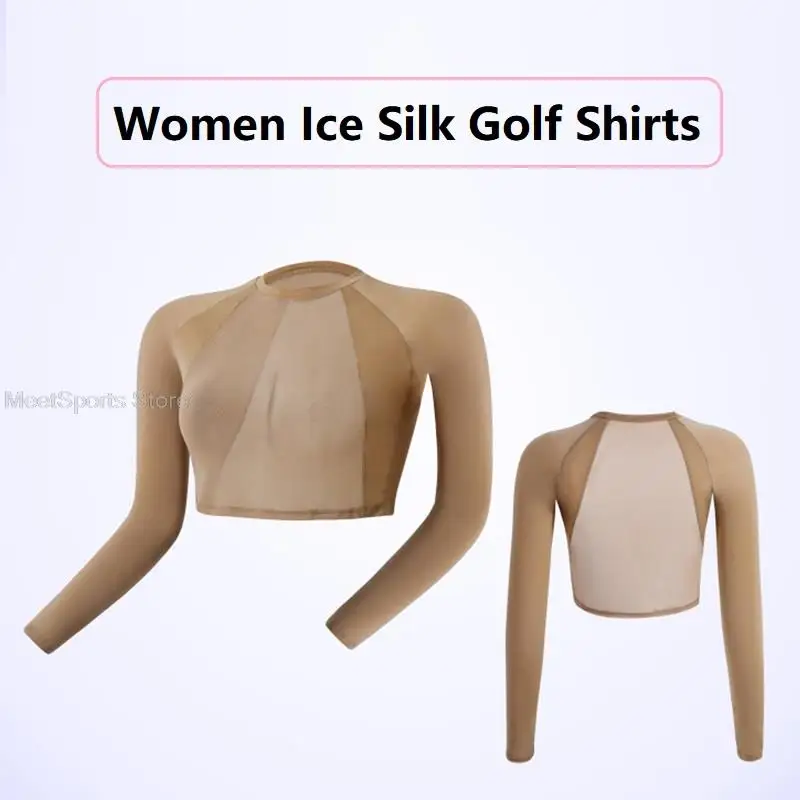 Summer Golf Sunscreen T-Shirt Women Ice Silk Breathable Bottoming Shirt Long Sleeve Golf Cropped Tops Quick Drying Ladies Tights women tops women golf polo shirt