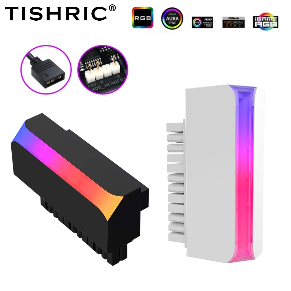 

TISHRIC ATX 24 Pin To 90 Degree 5V ARGB Plug Adapter Motherboard PowerSupply Cable Connector Plug And Play Mounting Accessessory