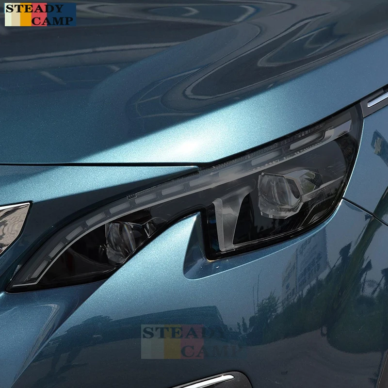 

2 Pcs Car Headlight Protective Film Smoked Black Tint Wrap Vinyl Transparent TPU Sticker For Peugeot 5008 2018 2019 2020 2021