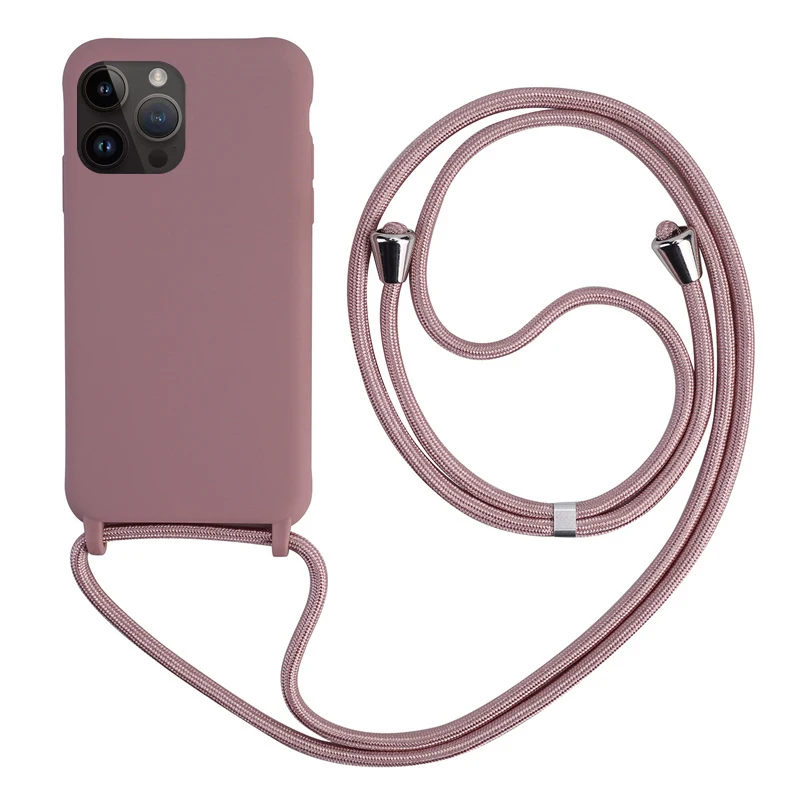Coque de téléphone en Silicone TPU souple, avec collier et lanière, pour iPhone 15, 14 Plus, 13, 12 Mini, 11 Pro, XS Max, XR, X_voghion.com