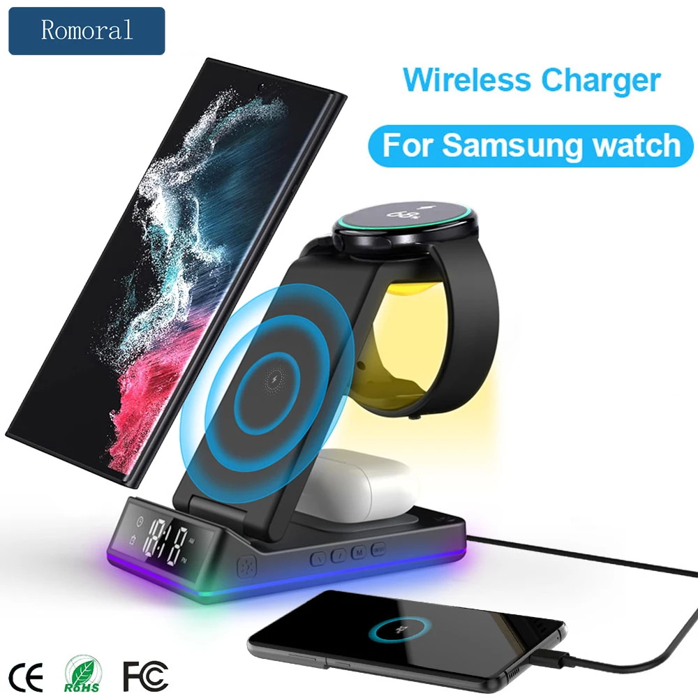 FoldableWirelessChargerBedsideAlarmClockFastChargingforSamsung