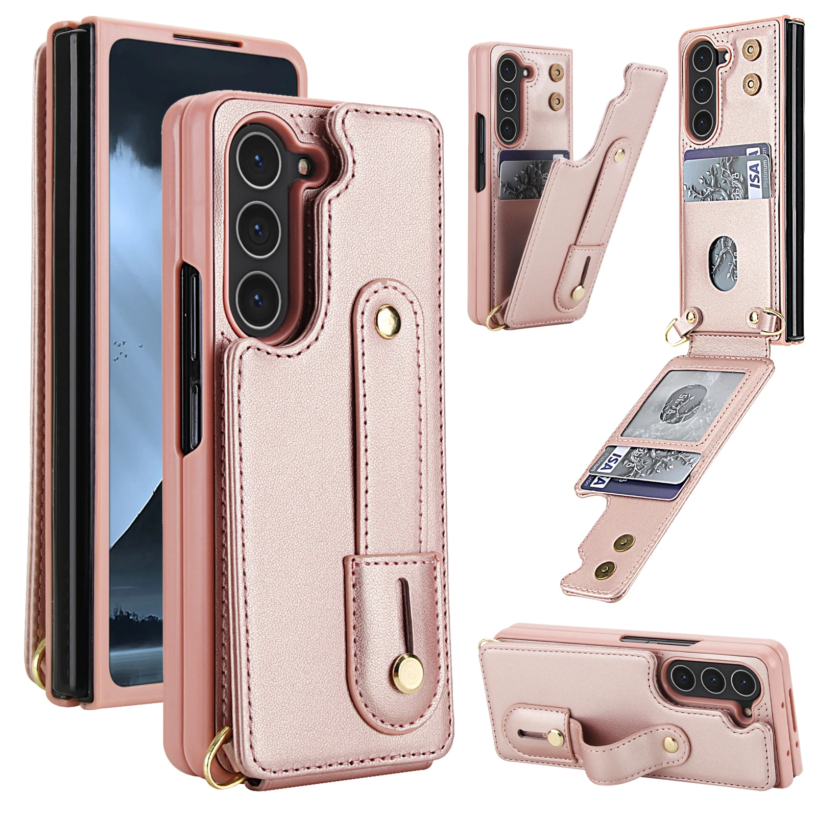 Premium Wallet Case with Strap and Magnetic Closure - Wristband Card Slot Protective Cover