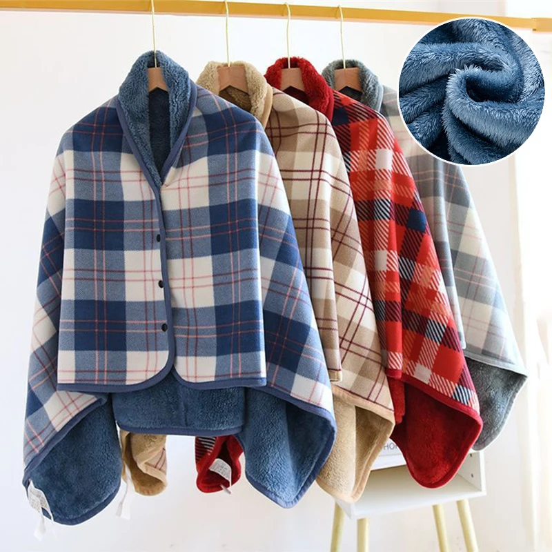 ThickenWinterWearableBlanketWarmAdultsPlaidBlanketFluffySoft