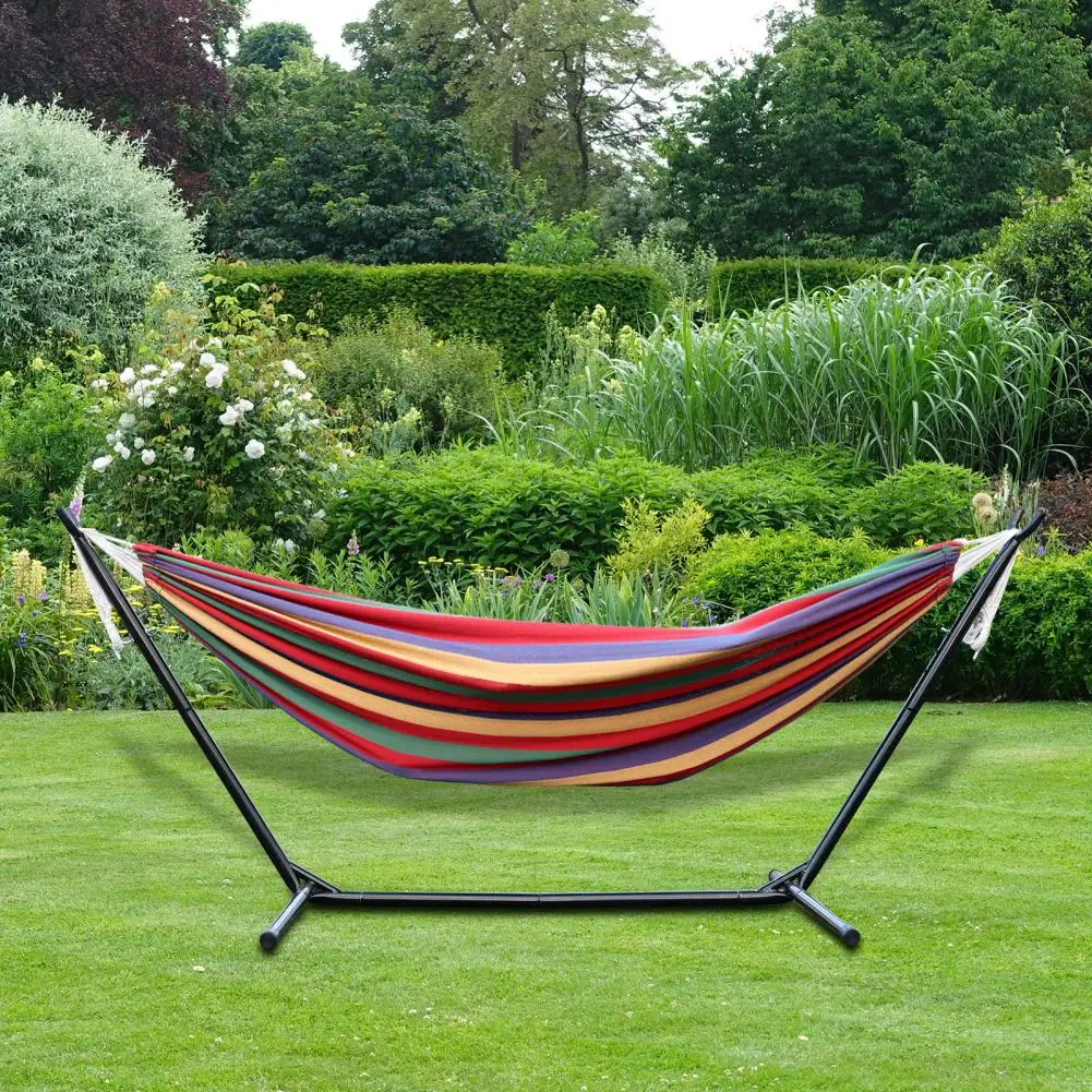 Hammock with Space Saving Metal Stand, Indoor Hammock Stand With Carrying Bag, Strong Striped Print Strong Load-Bearing 4