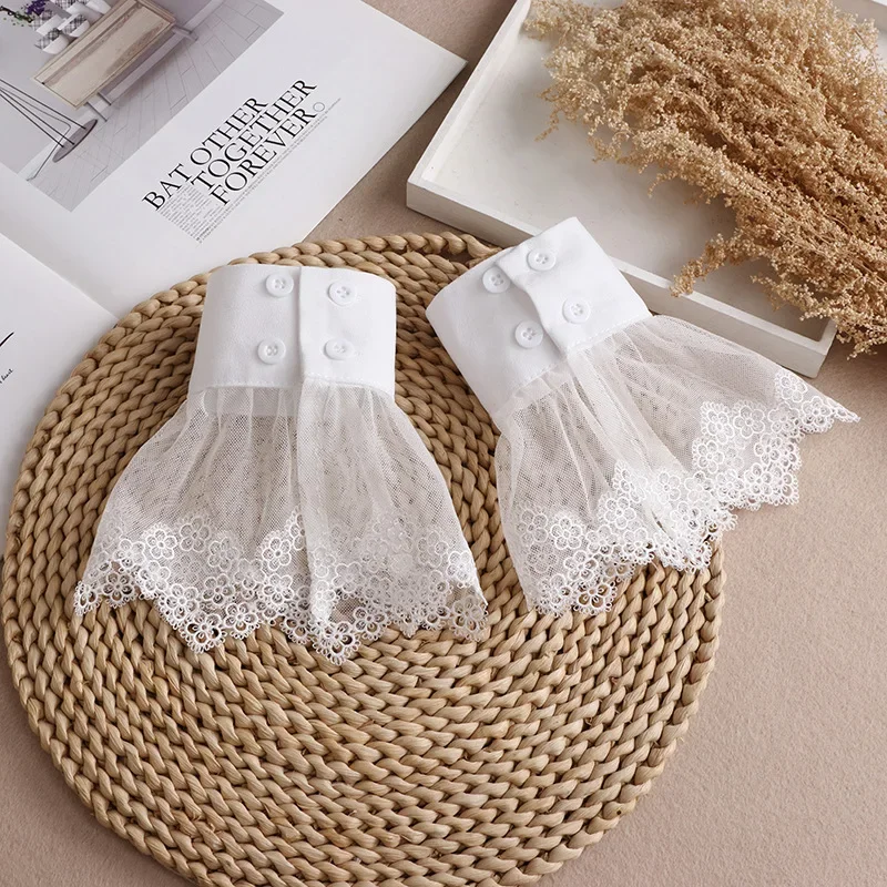 Women Detachable Sleeve Fake Cuffs Female Lace Thin Pleated Flare Sleeve False Cuffs Ruffles Wristband Decorative Accessory vintage lace detachable sleeve fake cuffs ladies pleated flare sleeve false cuffs female mesh ruffles wristband decorative