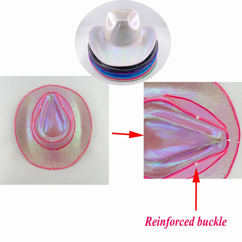 Fluorescent Party Props Western Cowboy Hat Glowing LED Pearlescent Cowboy Cowgirl Hat Lighting Up For Carnival Party party hat carnival hat neon hat fluorescent hat