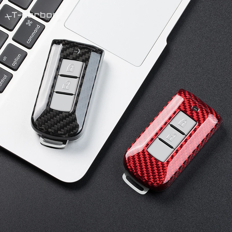 Real Carbon Fiber Key Case Fob Shell Cover Voor Mitsubishi L200 Asx Outlander Eclipse Cross