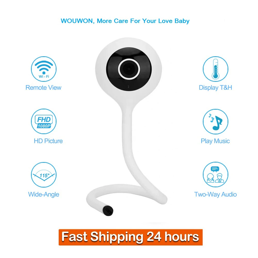 Wireless baby monitor video baby monitor Wouwon Display Temperature Play Lullaby HD Mini IP Camera Wifi Camera Security CCTV Baby Baby Monitor Cloudedge app