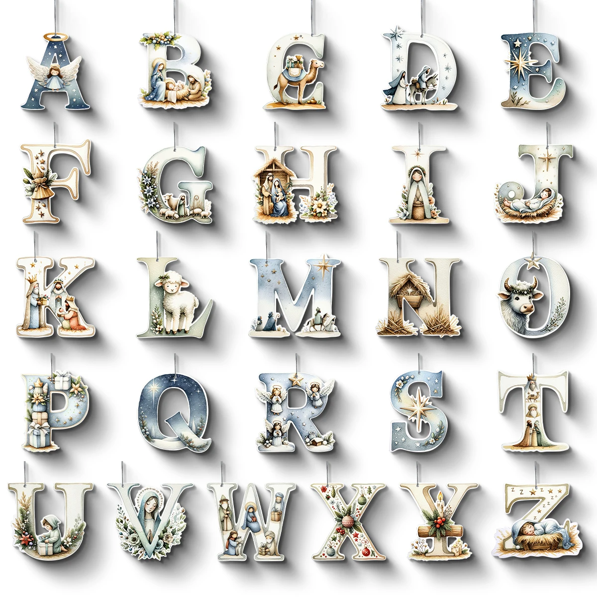 1 Christmas tree letter pendant PVC material, 26 Nativity, angel letter home decoration pendants, warm and healing style of indo