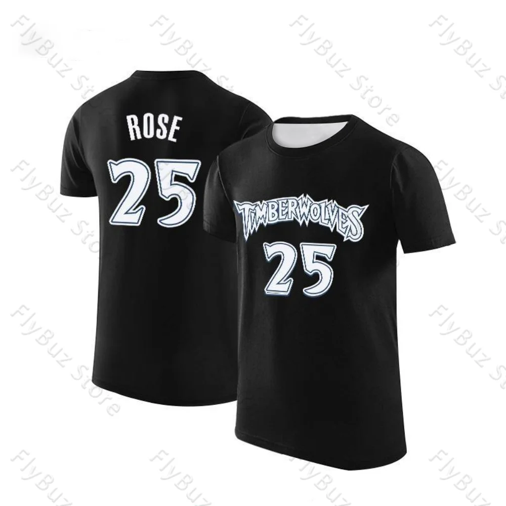 Rose Timberwolves No. 25 Basketball T-Shirt Retro Street Breathable Quick-Drying Training Clothes T-Shirt Children Adult Size