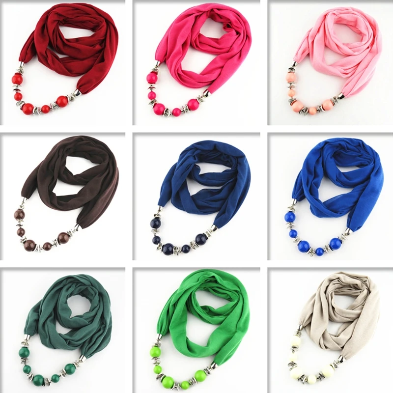 Se48f69d6d63a435085111f46e4d3daa2p 1PC Women's Fashion Neckerchief for Infinity Ring Scarf Necklaces Ethnic Solid Color Beads Jewelry Shawl Clothing Accessories Mallzona
