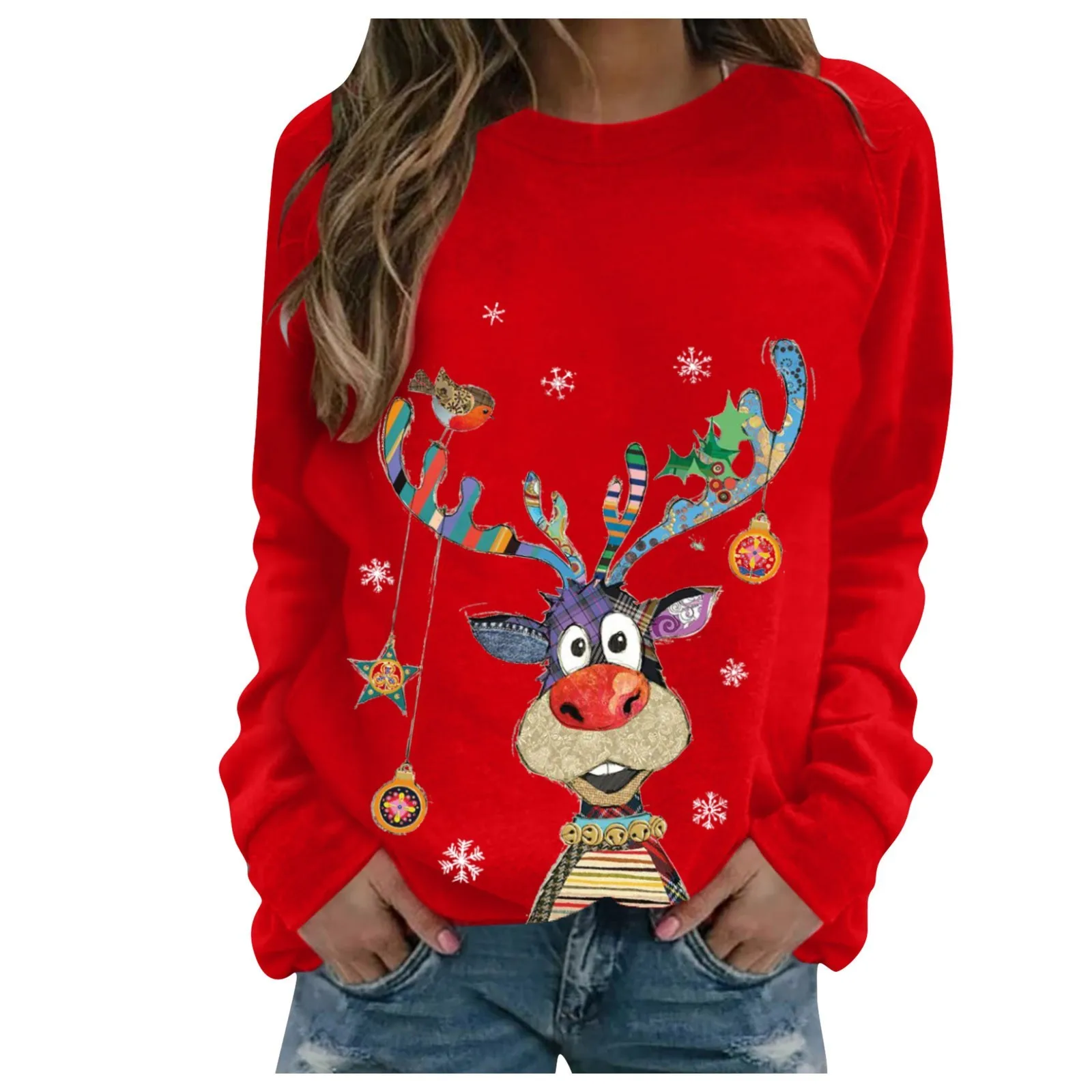 

Women's Clothing Free Shipping Christmas Sweaters Women'S Casual Fashion Christmas Print Long Sleeve O-Neck Pullover Top Y2k