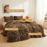 Cheetah Print Fluffy Faux Fur Duvet Cover Set, 2 Pieces Soft Plush Shaggy Farmhouse Fuzzy Bedding Set(1 Faux Fur Leopard Print C 2