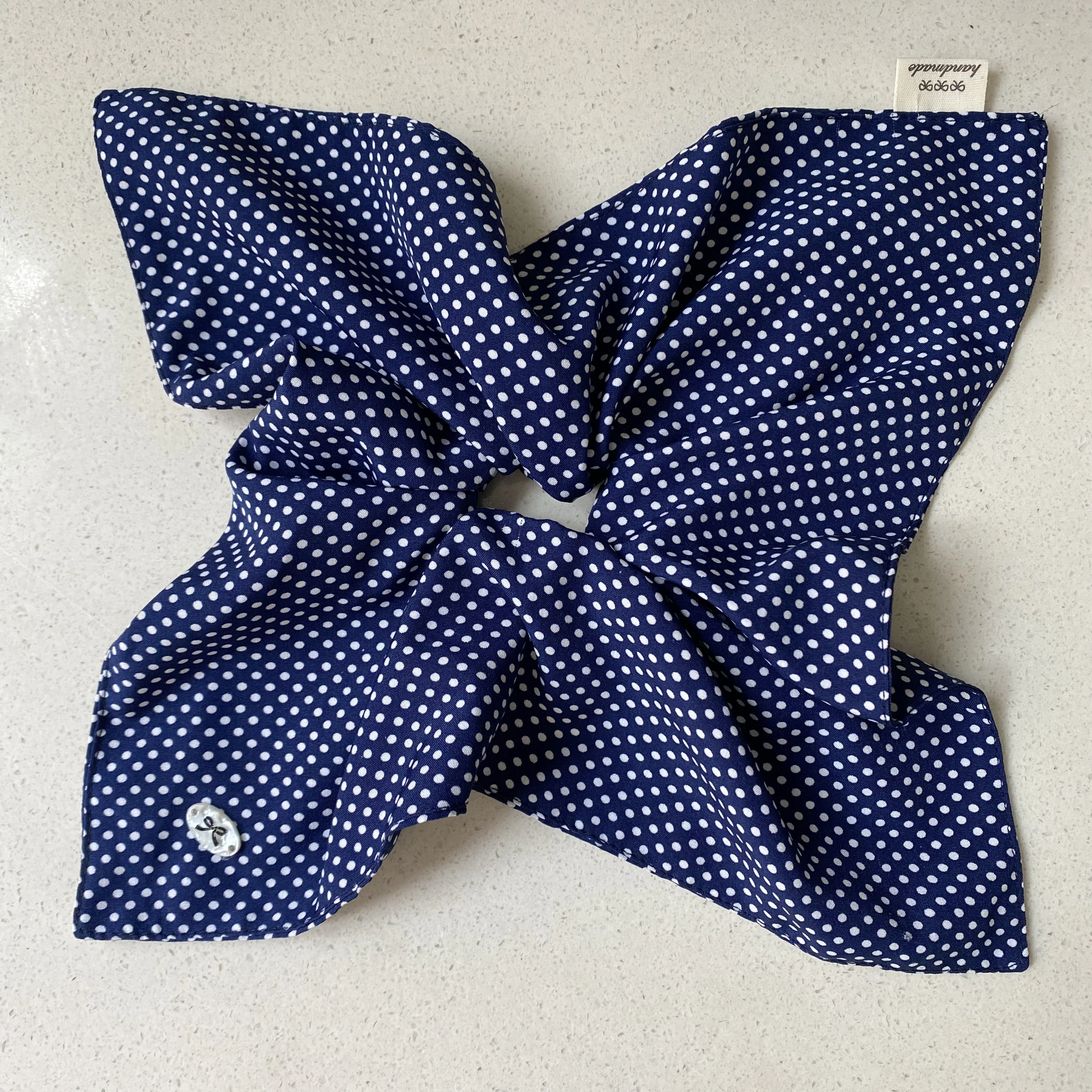 1PC Preppy Style Navy Blue Polka Dot Hair Scrunchie, Large Square Scarf Hair Tie, Cute College-Inspired Hair Accessory For Women