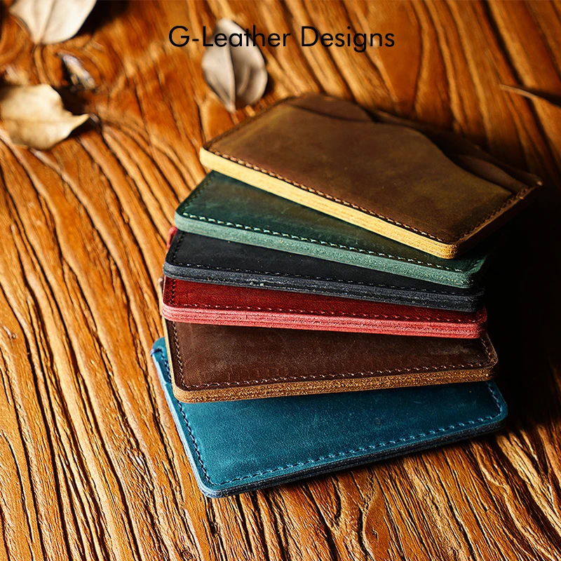 Luxury Genuine Leather Credit Card Holder Crazy Horse Leather Card Wallet ID Case With 5 Slots Wedding Birthday Gift