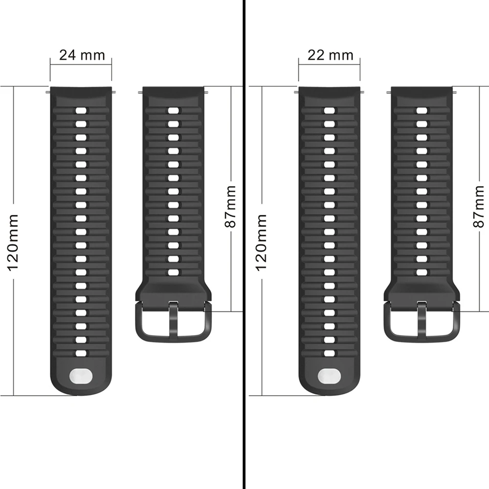 Silicone Sport Watchband - 22/24mm Width Strap, Replacement Bracelet