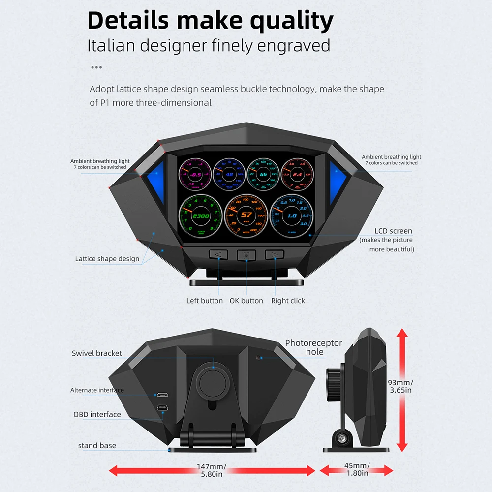 P1 ڵ HUD ÷  跮 ڵ  ӵ, OBD2 GPS  ý  ƿƮ 跮,  ÷
