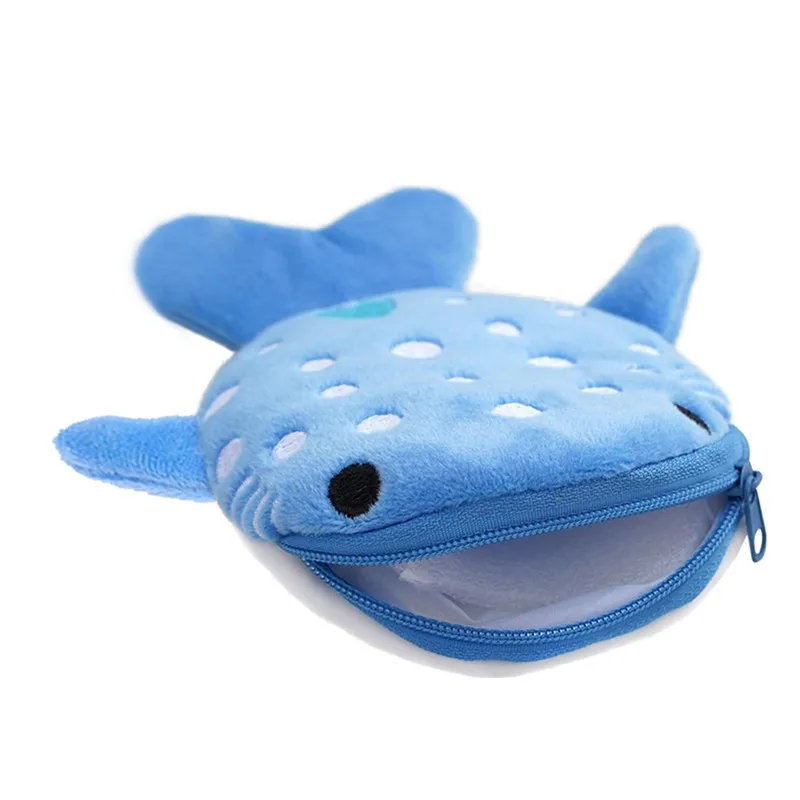Cartoon Shark Coin Purse Multicolor Cute Plush Wallet Card Key Earphone Storage Bag