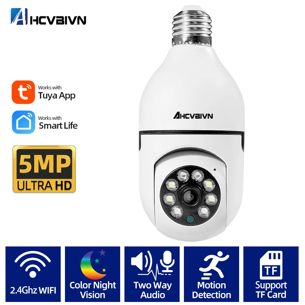 Wifi E27 Lampadina Telecamera Di Sorveglianza Visione Notturna Full Color Automatic Human Track 5X Zoom Digitale Monitor Di Sicurezza Video Home Cam