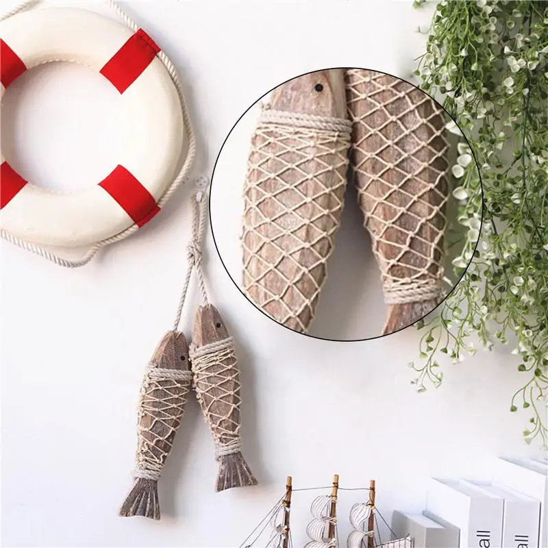 Wooden Carved Fish Wall Decor 2pc Beach Theme Home Vintage Sculpture Ornaments wooden fish wall decor