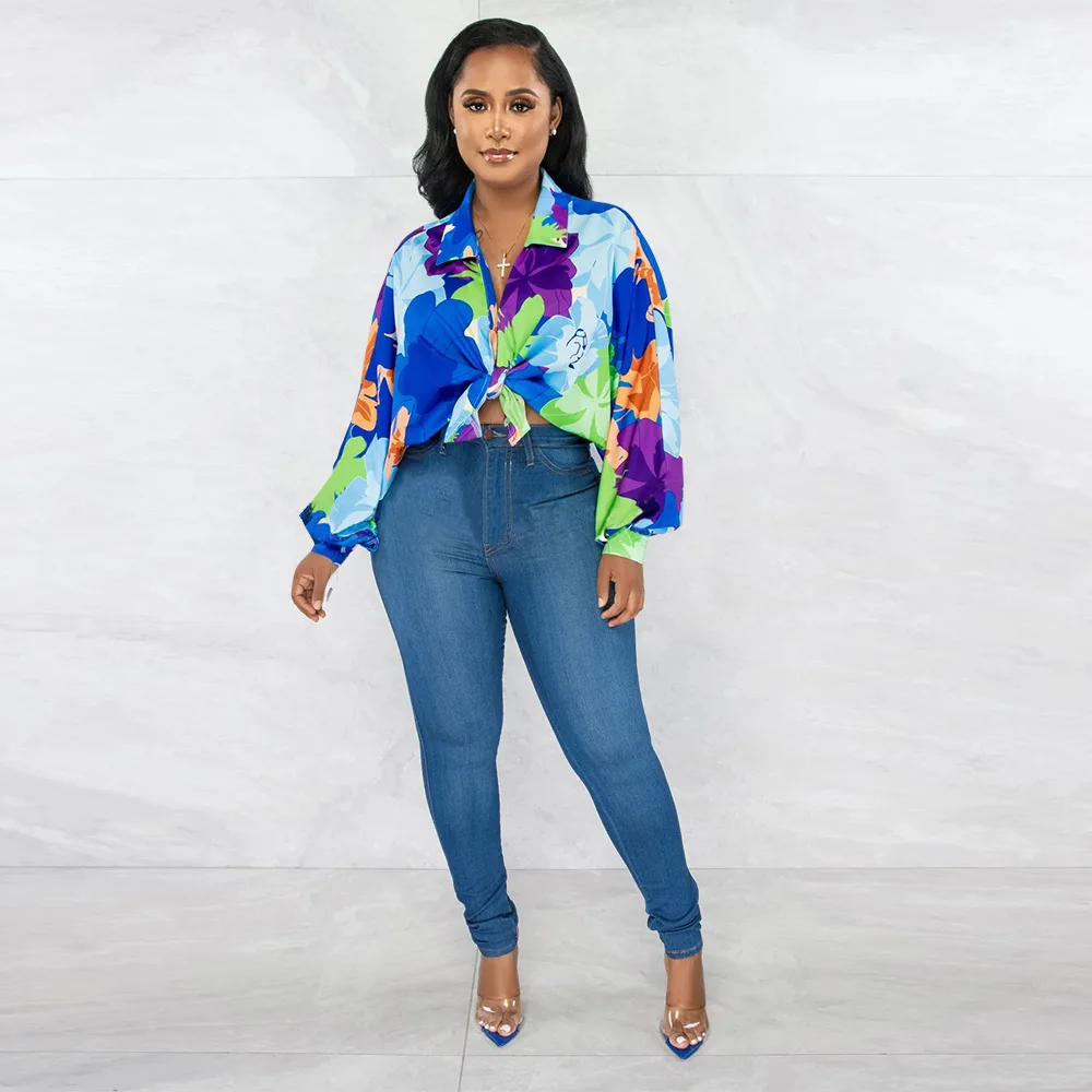 

Fashion Floral Printed Loose Turn Down Collar Blouses Spring Fashion Women Lantern Long Sleeves 2023 Commute High Street Shirts