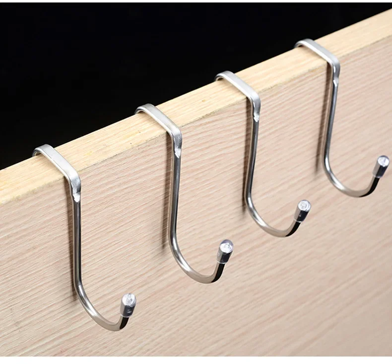 Description Picture 4 of item2PC 304 Stainless Steel Hook Free Punching Double S-Shape Hook Kitchen Bathroom Cabinet Door Back Type Coat Towel Storage Hanger
