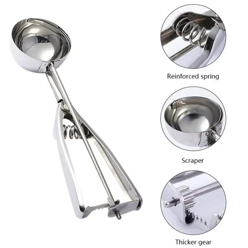 Ice Cream Scoop Kitchen Tools 3 Size Stainless Steel Spring Handle Mash Potato Watermelon Ball Scoop Home Kitchen Accessories ice cream scoop