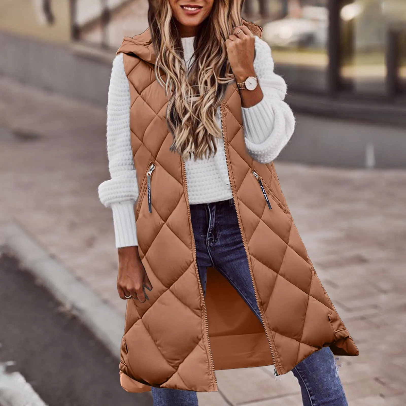 

Women's Sleeveless Vest Long Down Jacket Solid Korea Hooded Padded Vests Loose Females 2023 Ladies Fashion Casual Winter Coat