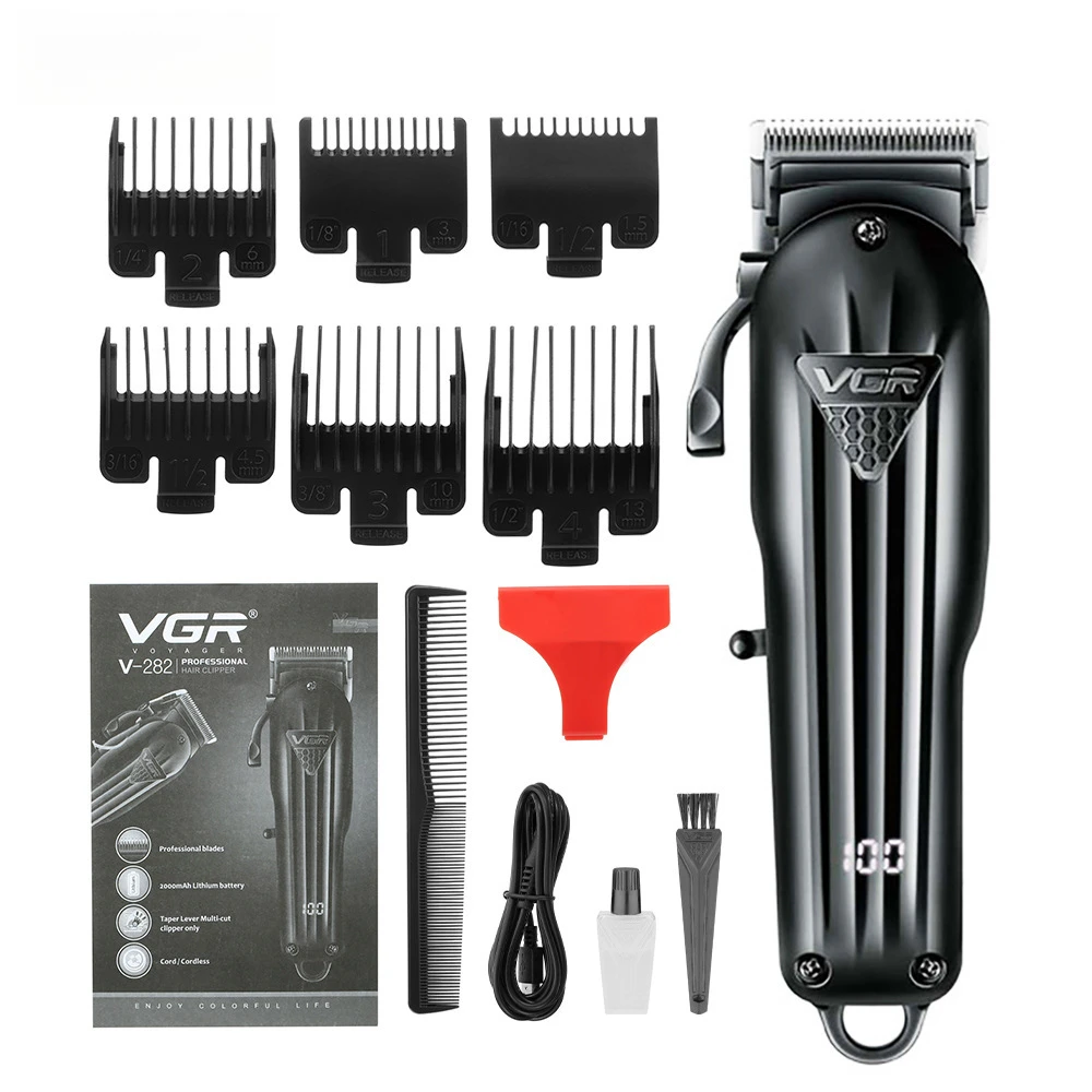Electric Hair Clipper VGR282 USB Rechargeable Trimmer For Men Professional Haircut Styling Tool Home Barber Kit Adjustable Fade