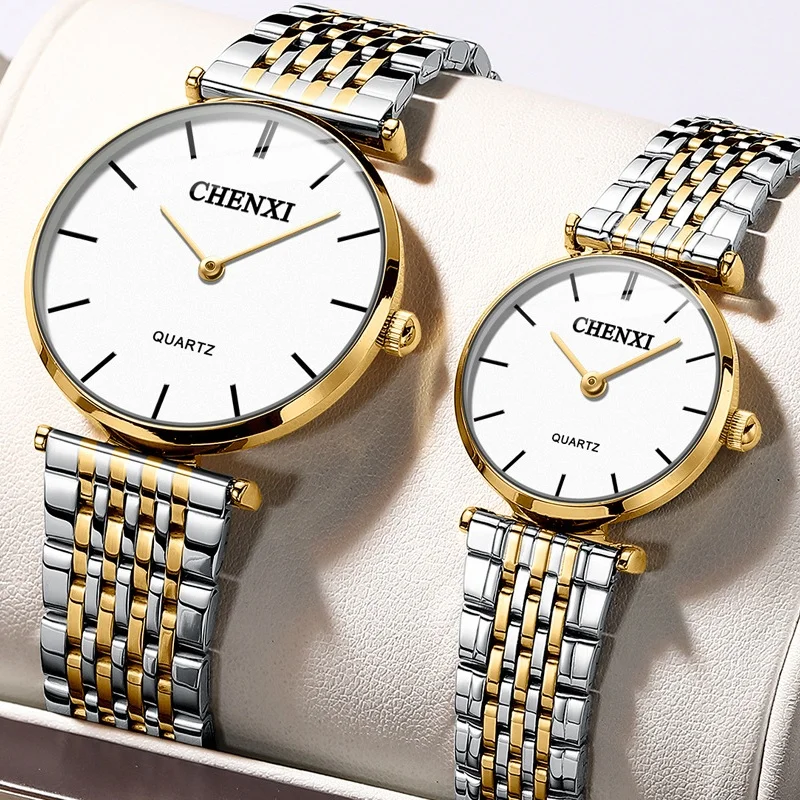 CHENXI 072A Couple Watches Steel Luxury Waterproof Date Quartz Sport Casual Business Quartz Wrist Watch Gift Clock Men and Women