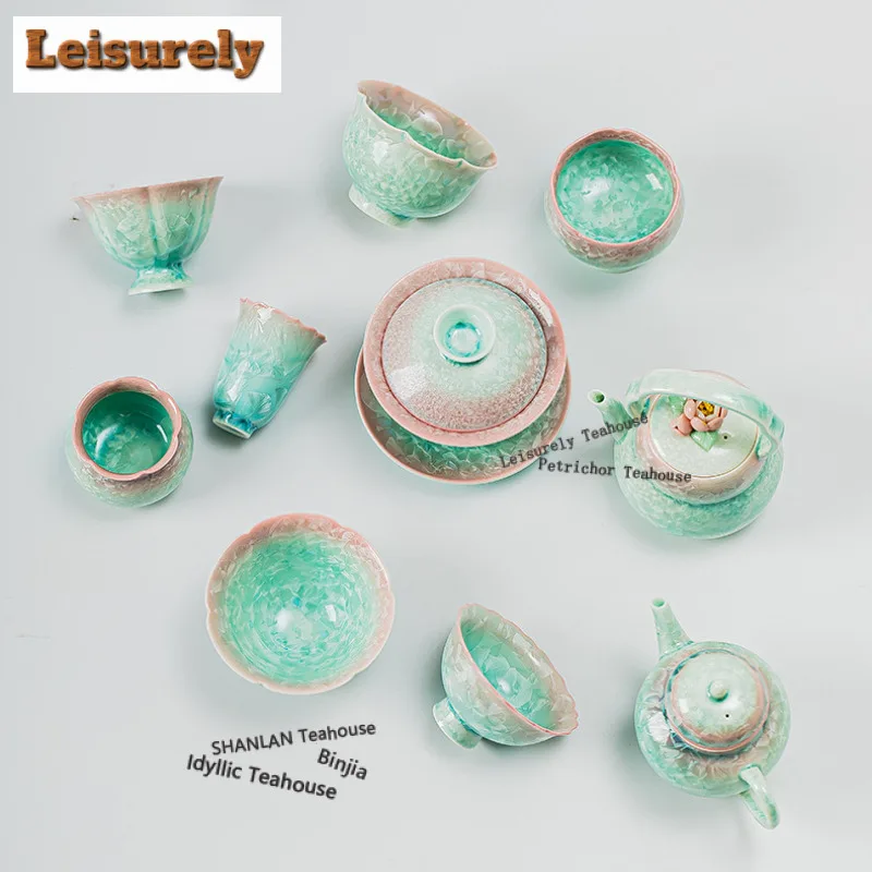 Kiln Fambe Crystal Glaze Teapot Retro Tea Infuser Pot Tea Maker Kettle With Filter Tea Set Gaiwan Teacups Tea Items Series Craft