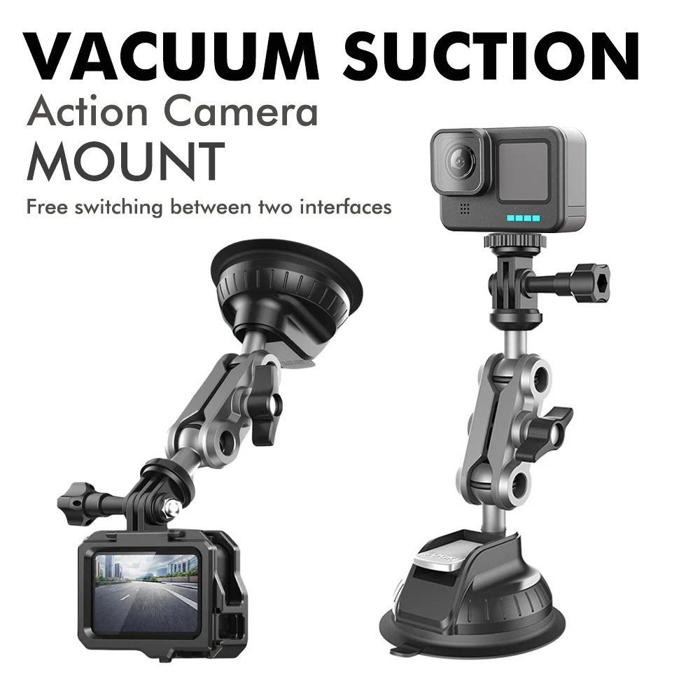 Support de caméra d'action à ventouse pour voiture installé sur tableau de bord, prêt à fixer une Insta360