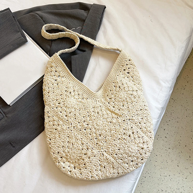 Bolso De Paja Tejido A Mano Para Mujer | Capacidad Grande, Cremallera, Ideal Para Playa Y Viajes