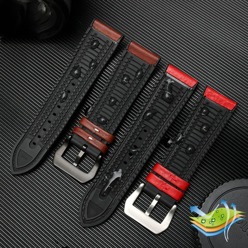 20mm 22mm 24mm Italian Leather + Silicone Bottom Watchband for Omega Breit-ling Avenger Men Waterproof Rubber Strap Bracelet