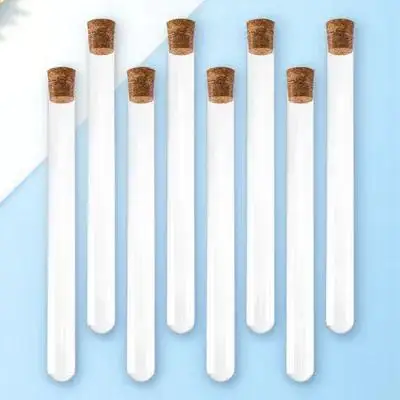 8Pcs Glass Test Tubes with Wooden Plugs Durable Clear Tubes for Chemistry Experiments Home School Liquid Storage Containers