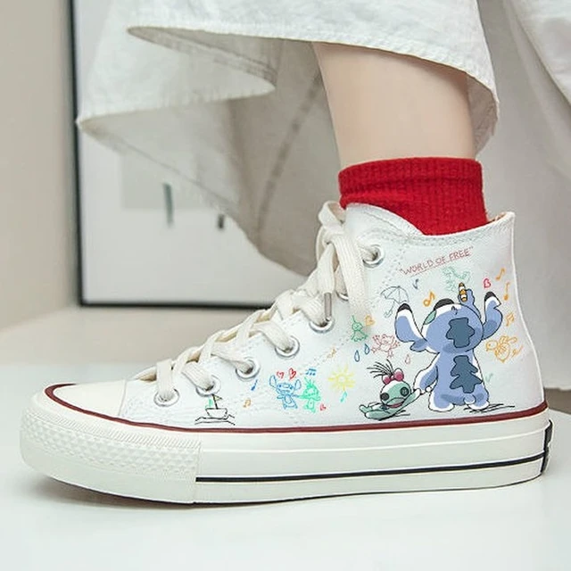 Disney lilo & stitch sapatos de lona bonito dos desenhos animados pouco  monstro padrão sapatos moda esportes casuais sapatos de lona alta e baixa -  AliExpress