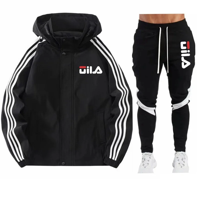 Casual fashion outdoor sports brand 2024 men's jacket + pants Spring and autumn 2-piece men's windproof zipper jacket