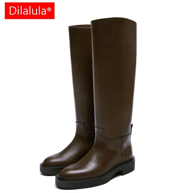 

Dilalula 2024 Fashion New Women Knee High Boots Genuine Leather High Heeled Warm Autumn Winter Shoes Woman High Motorcycle Boots