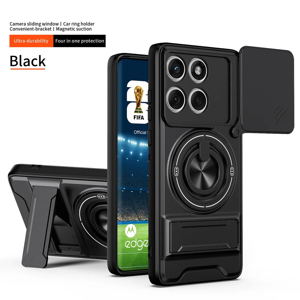 Versatile 2-in-1 Ring Grip Case with Built-in Magnetic Car Holder and Push-Pull Lens Protection