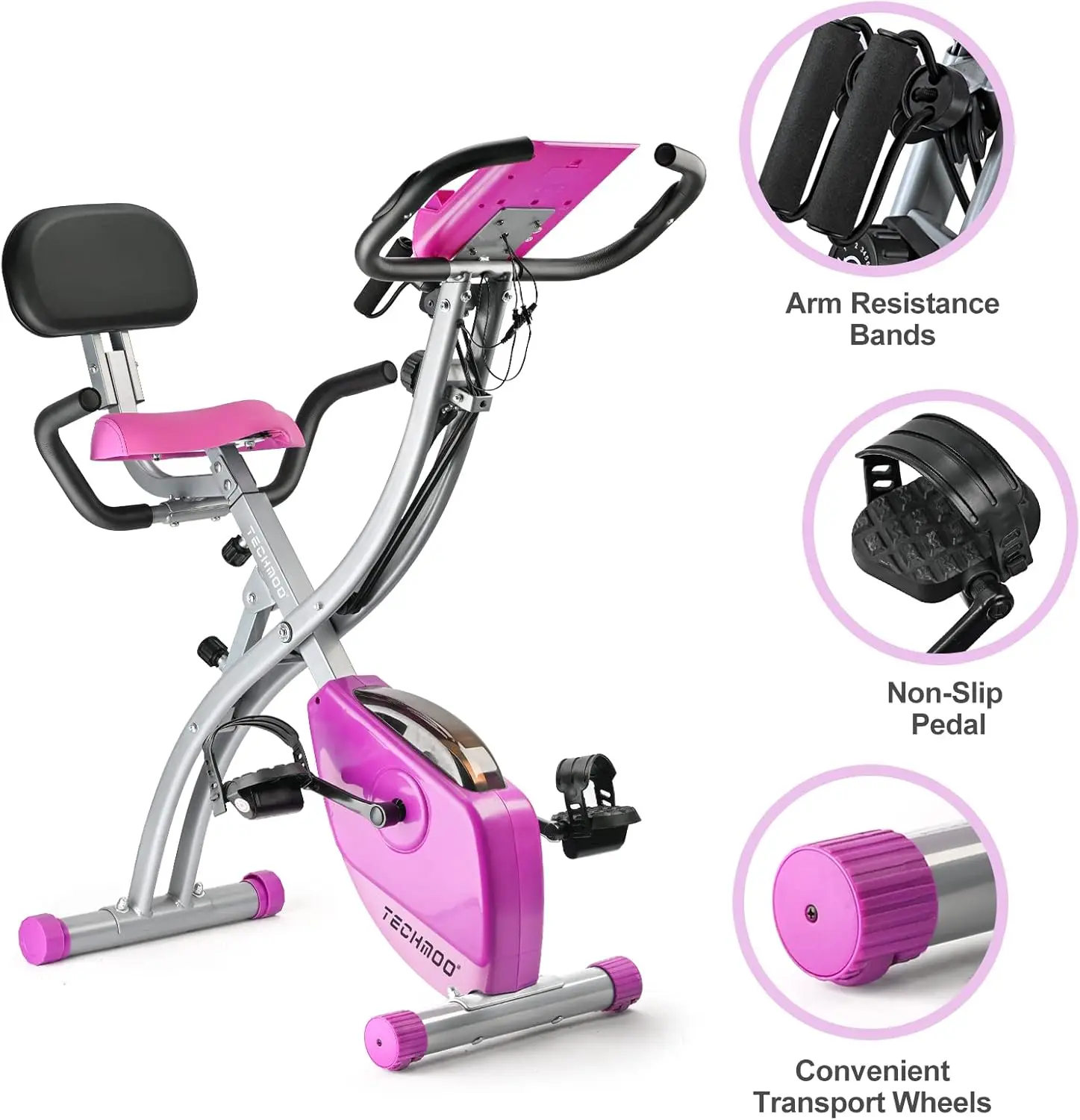 Exercise Bike Portable Upright Adjustable Backrest Cycling Recumbent Stationary Bike Slim Indoor Workout Fitness Cardio