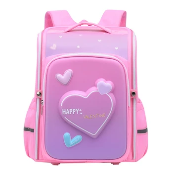 primary school bags for girls cute cartoon love heart pink school backpack student bookbag elementary school kids backpack 1