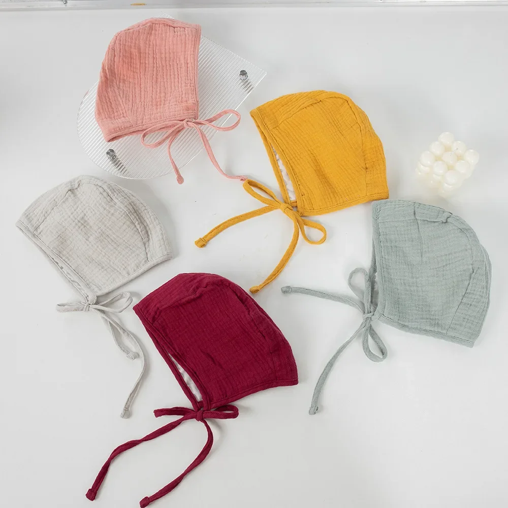 Newborn Cap Child  Lacing Babies Knitted Cotton Solid Color cute Hat  Mother and Kids Supplies Baby Hats & Caps for 0-24 Months 2