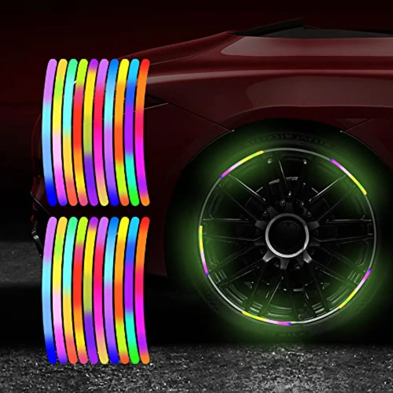 20PCS Reflective Car Wheel Stripe Stickers, Car Tire Rim Safety Decorative Stickers For Motorcycle Bike Truck Car Decals