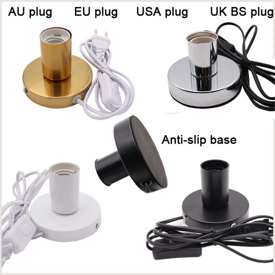 Anti-Slip Metal Desktop Lamp Base 180cm Cord E27 E26 Base Holder with on/off Switch, EU AU BS US Plug Screw Base for Table Lamp сherner metal base стул