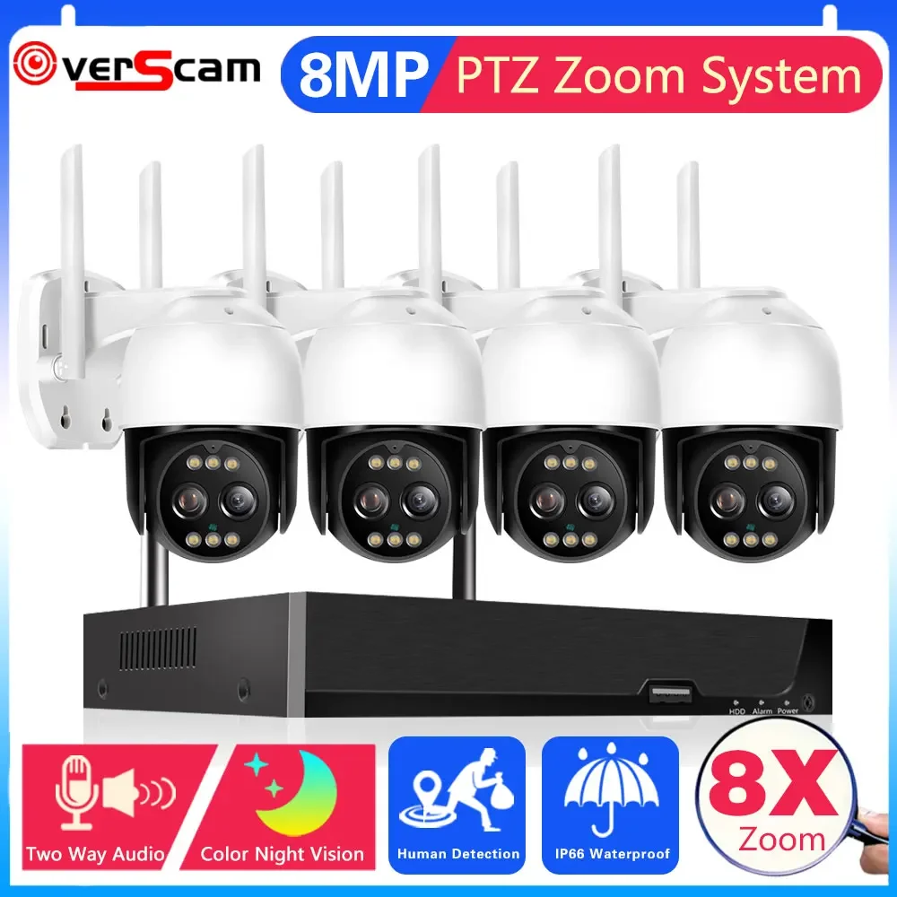 

8MP Dual Lens 2.8mm -12mm 8X Zoom 4K PTZ WiFi Outdoor AI Human Tracking CCTV Audio Home CCTV Wifi Video Surveillance Camera Kit