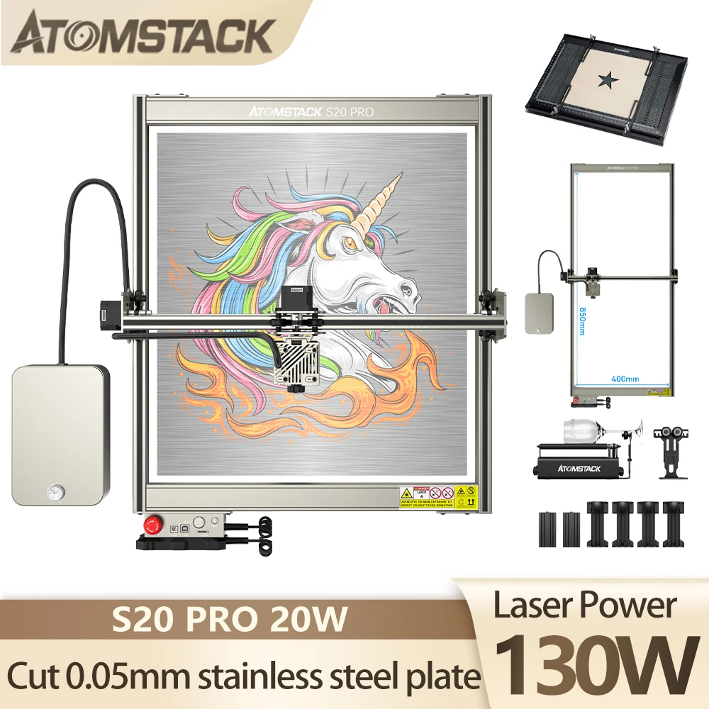 ATOMSTACK X20 Pro S20 Pro A20 Pro 130W Laser Engraver Cutting Machine CNC Desktop Support Offline Engraving Built-in Air Assist