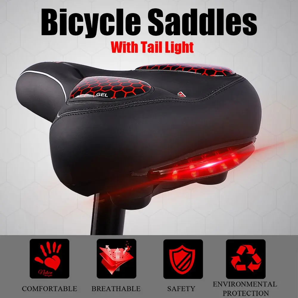 Soft Seat Pad Mtb Sports Bike Cushion With Tail Light Cycling Saddle
